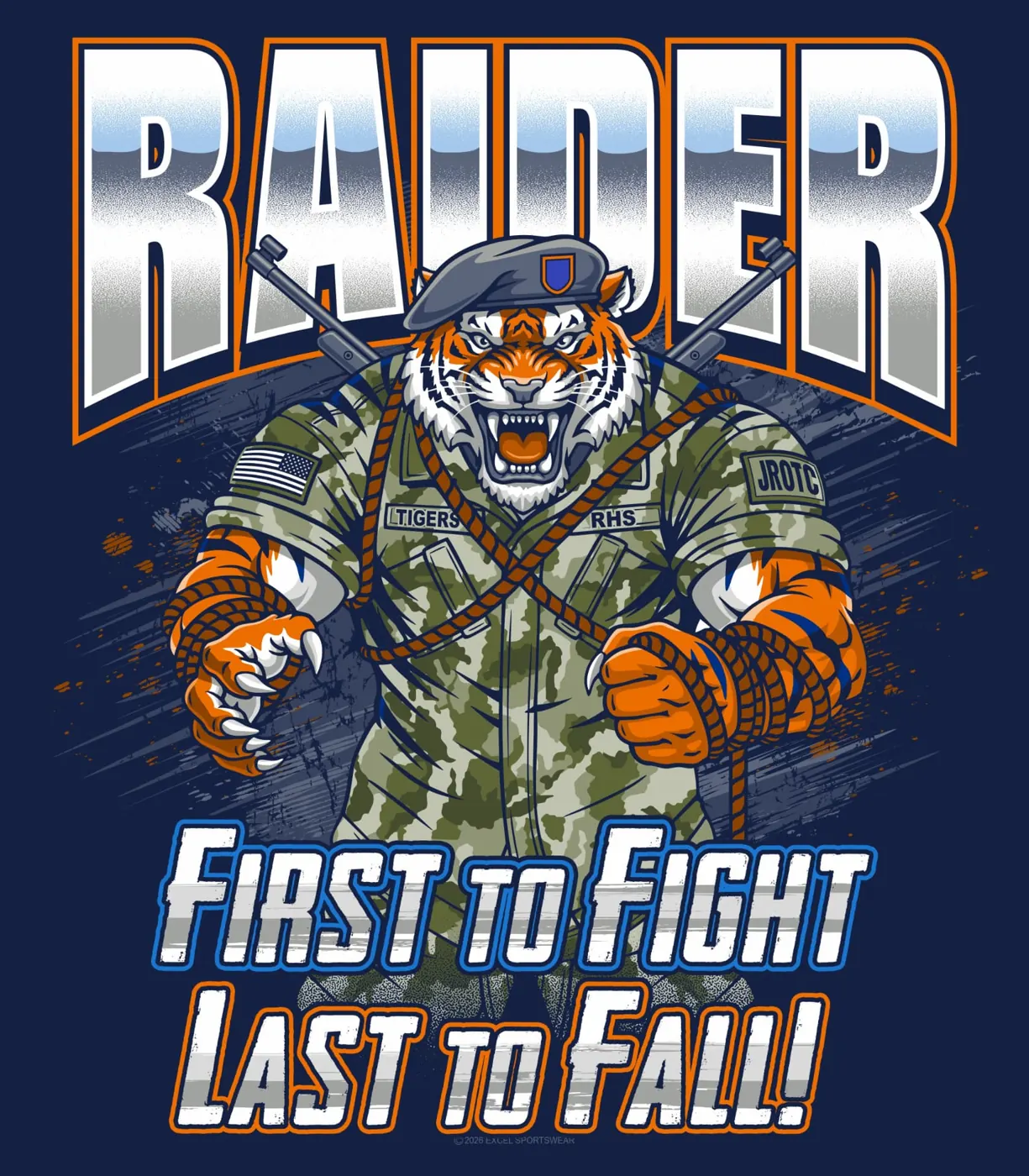 Raider — First to Fight, Last to Fall — Randleman High School JROTC shirt design by Excel Sportswear