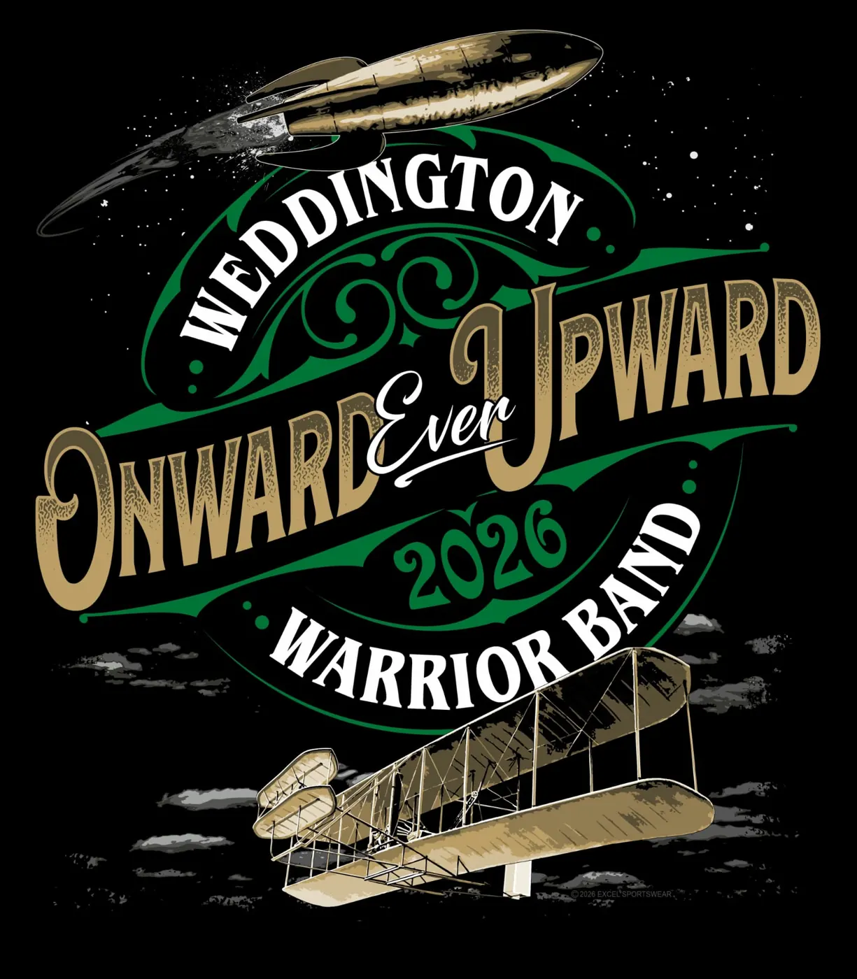 Onward Ever Upward — Weddington High School Warrior Band shirt design by Excel Sportswear